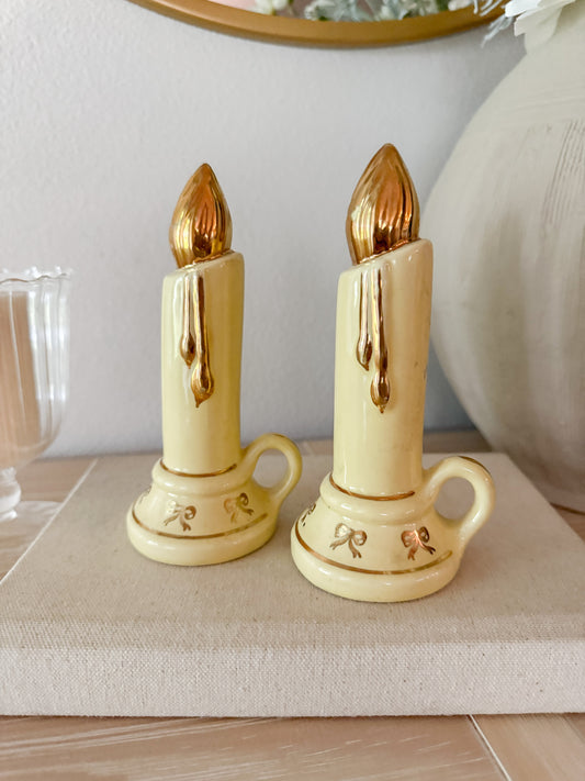 Vintage Yellow/Gold Bow Candle S+P Shakers