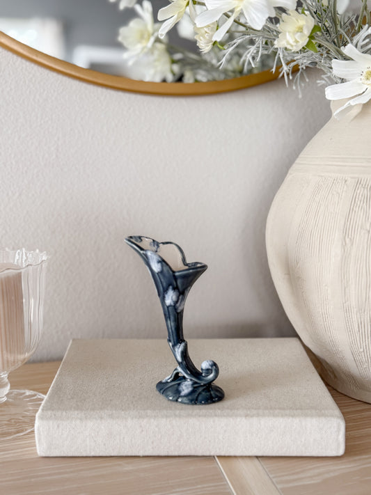 Handmade Blue Pottery Scalloped Bud Vase