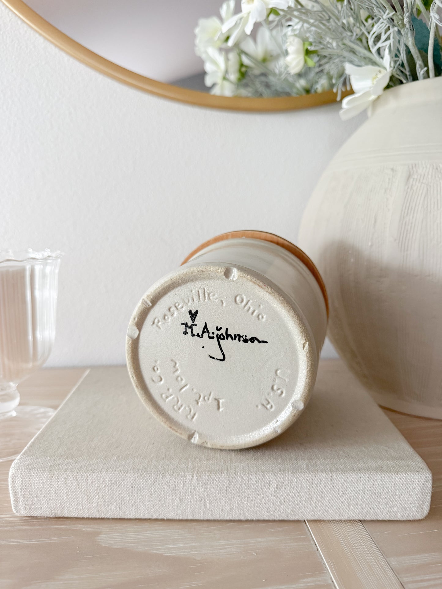 Vintage Roseville Hand-Painted Basil Crock