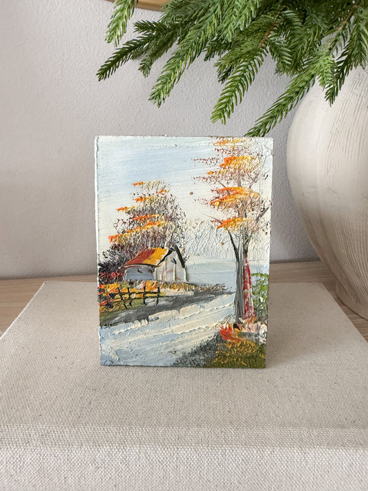 Vintage Mini Lakeside Cottage Oil Painting