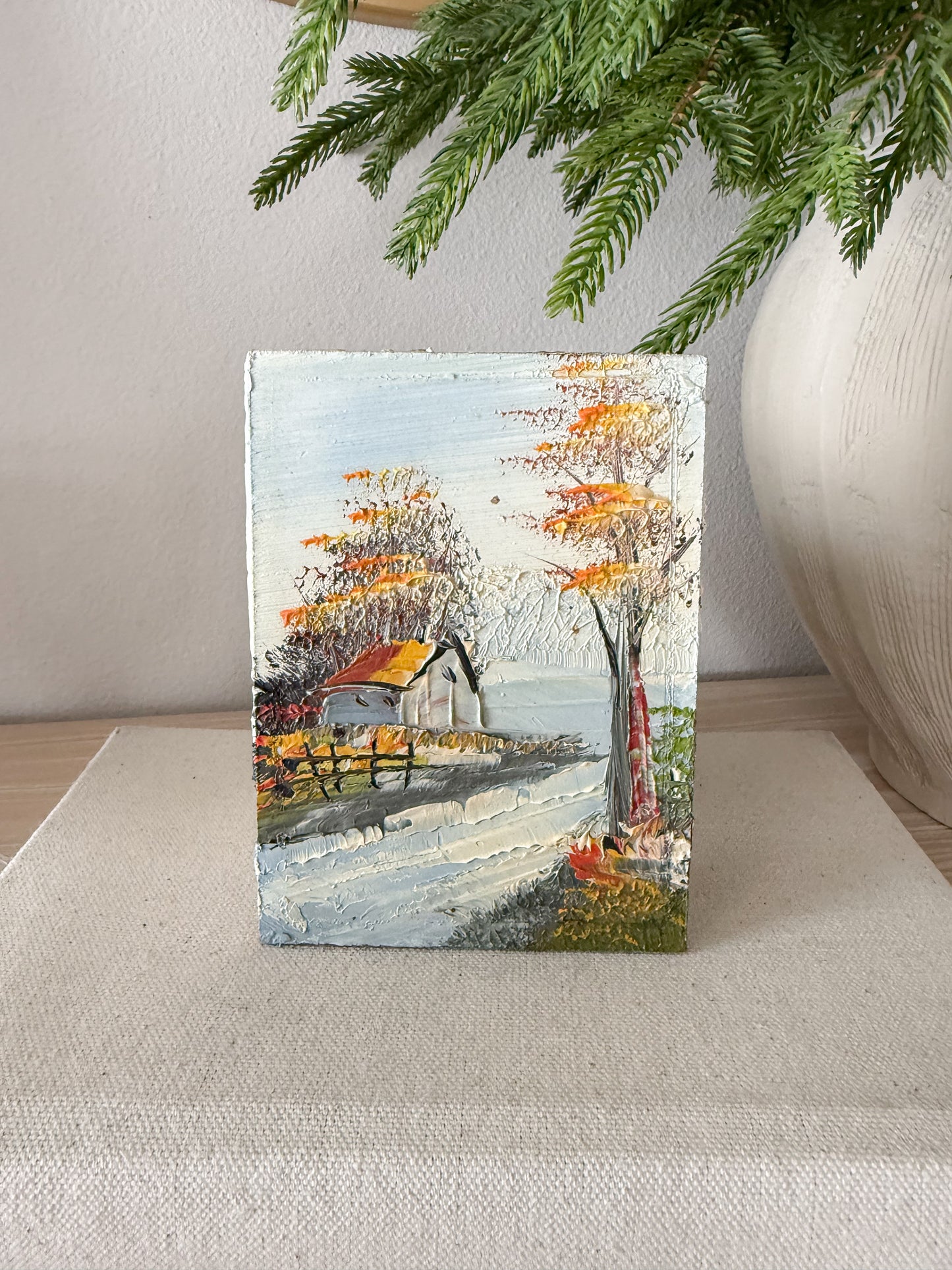 Vintage Mini Lakeside Cottage Oil Painting
