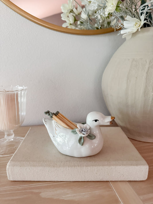 Vintage Floral Duck Planter/Match Holder