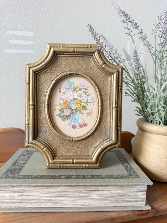 Vintage Homco Gold Faux-Bamboo Frame with Floral Print