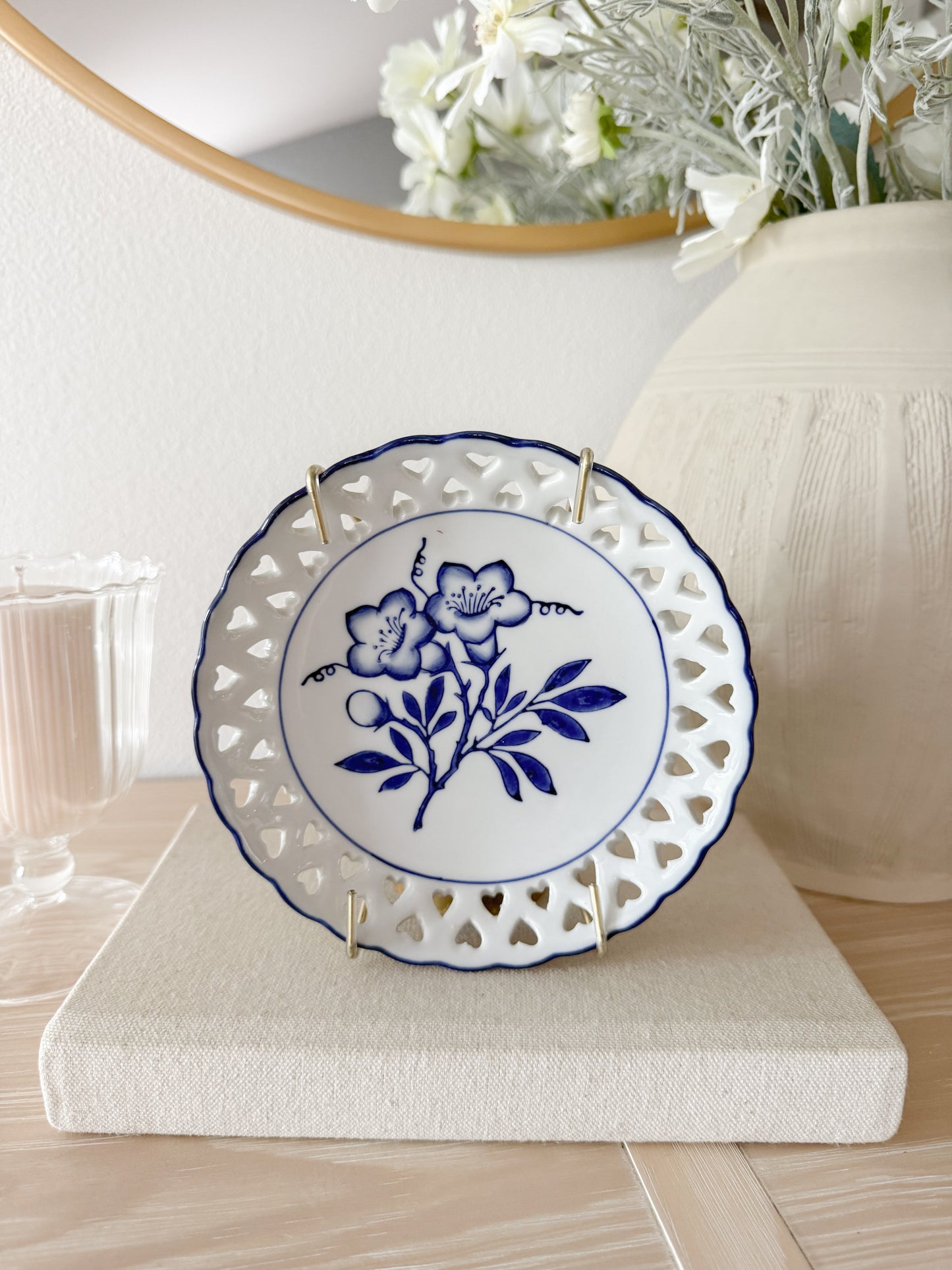 Vintage Blue & White Chinoiserie Floral Plate
