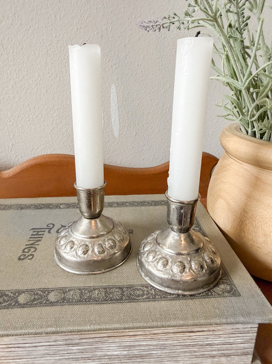 Vintage Silver Beaded Candleholders