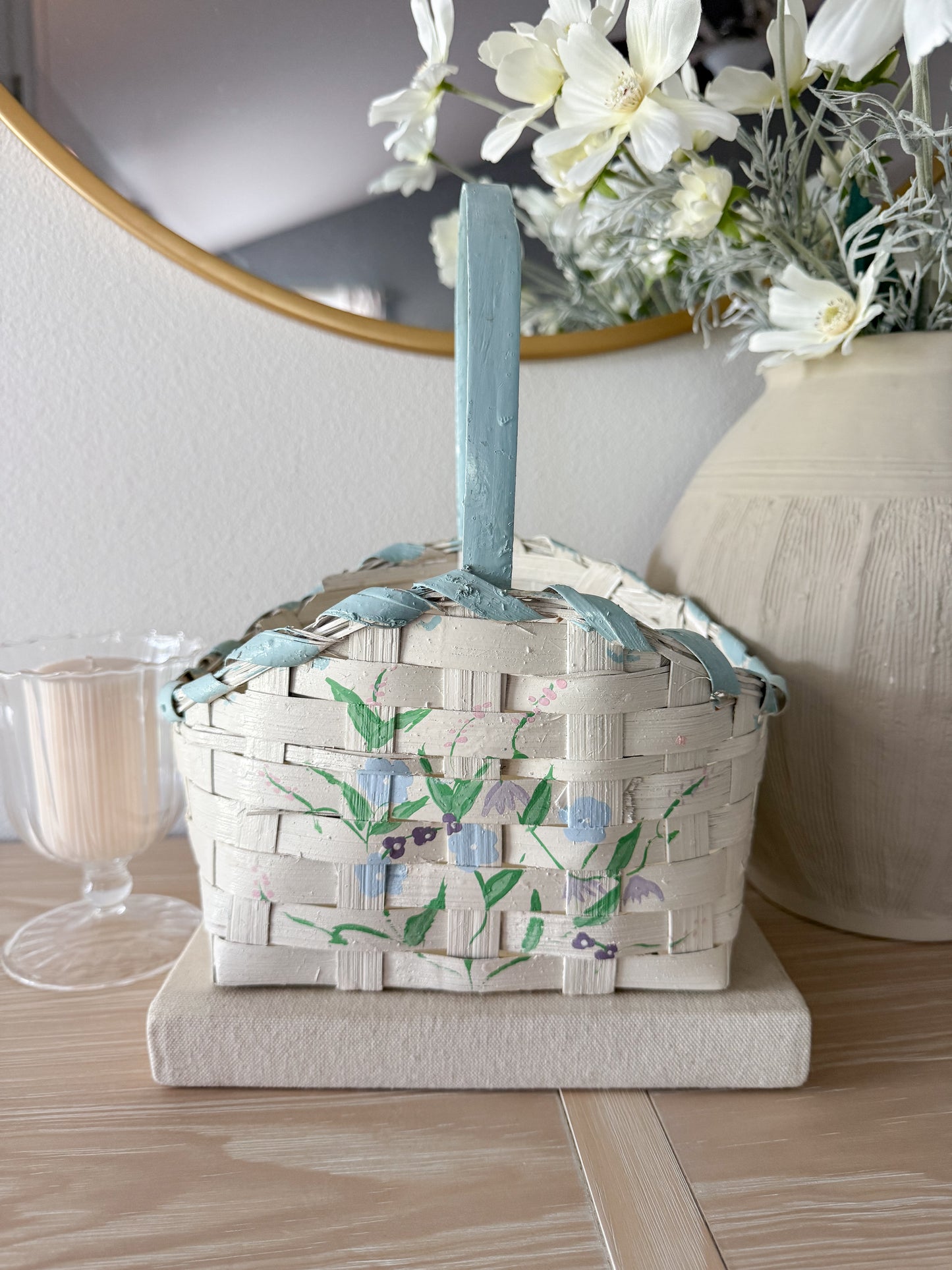 Vintage Hand-Painted Floral Basket