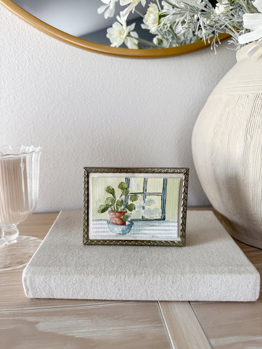 Vintage Gold Etched Frame with Original Mini Watercolor Painting