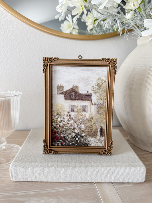 Vintage German Gold Resin Frame with Cottage Garden Print