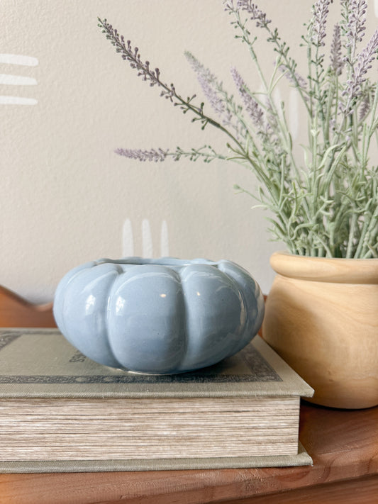 Vintage Blue Scalloped Pottery Planter