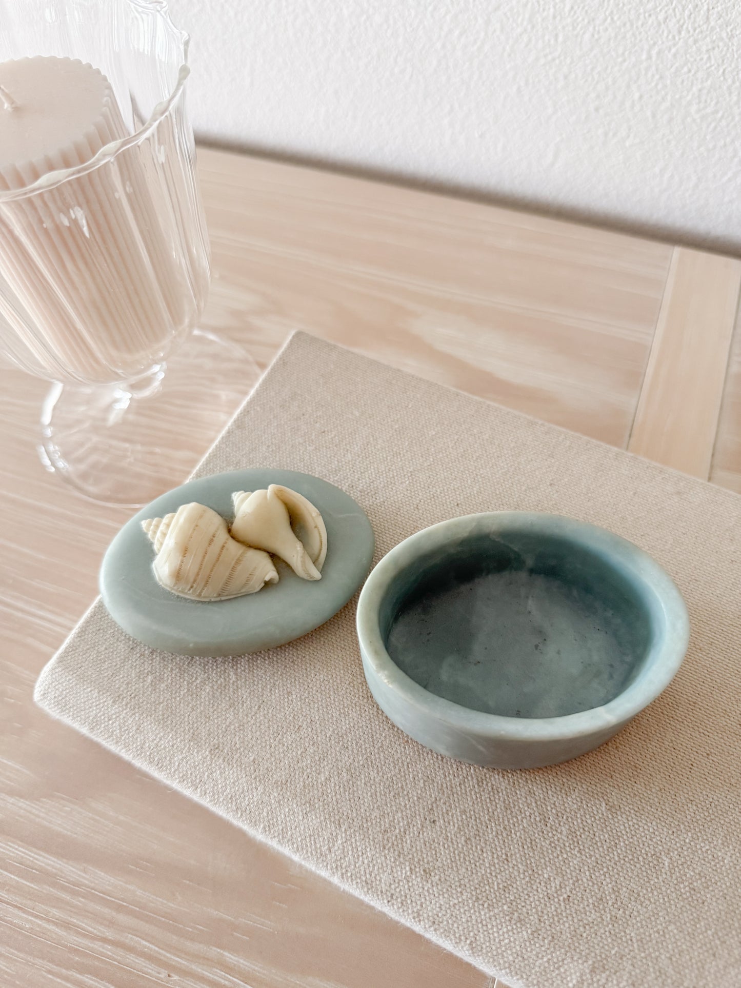 Vintage Blue Incolay Stone Shell Box