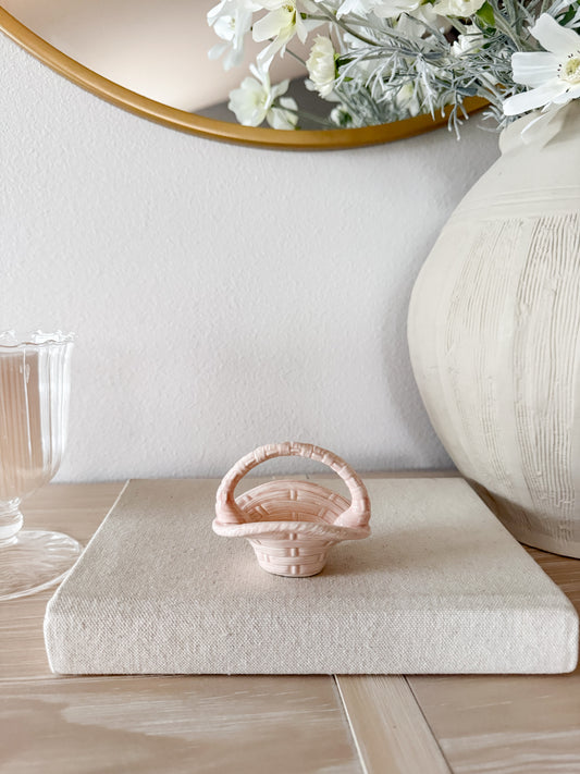 Vintage Mini Pink Pottery Basket Match Holder/Ring Dish