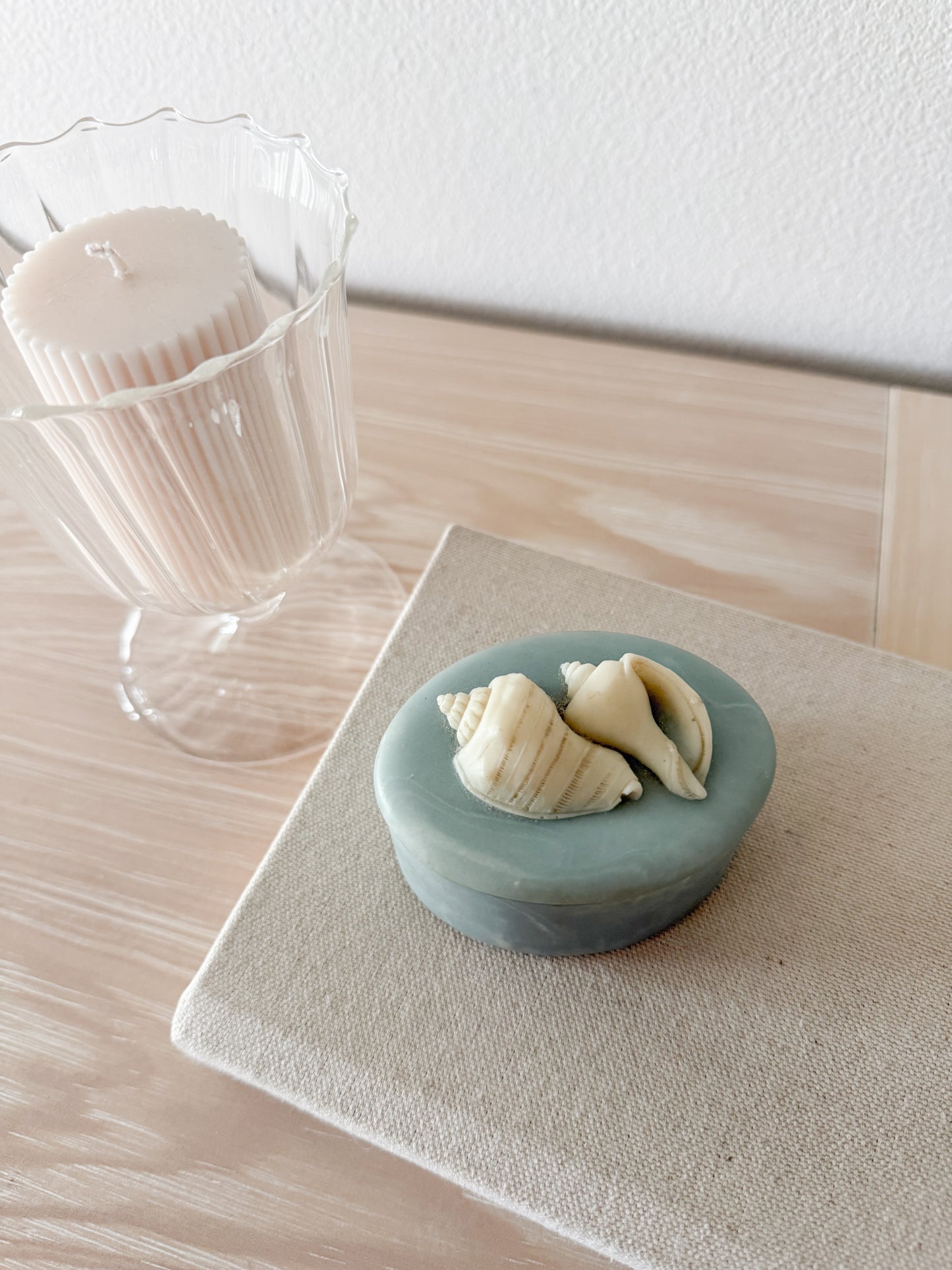 Vintage Blue Incolay Stone Shell Box