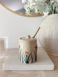 Vintage Stoneware Tulip Honey Pot
