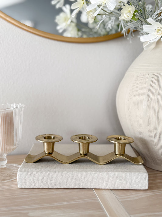 Vintage Brass Wavy Coastal Candleholder