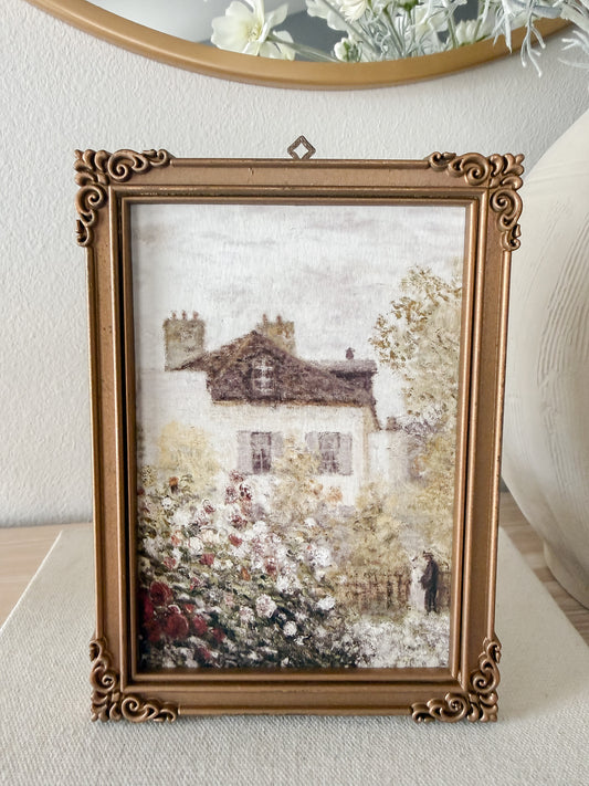 Vintage German Gold Resin Frame with Cottage Garden Print