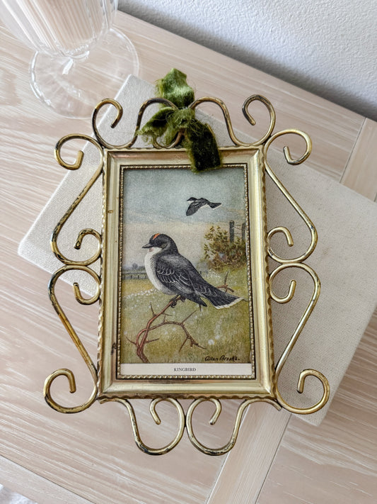 Vintage Gold Plastic Frame with Bird Print