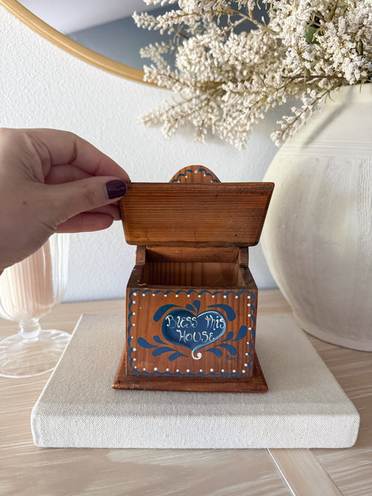 Vintage Hand-Painted “Bless this House” Wooden Match Holder
