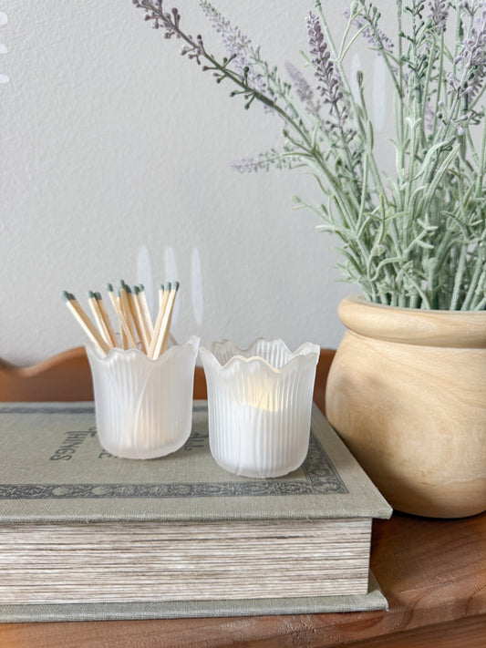 Vintage Frosted Tulip Votives/Match Holders