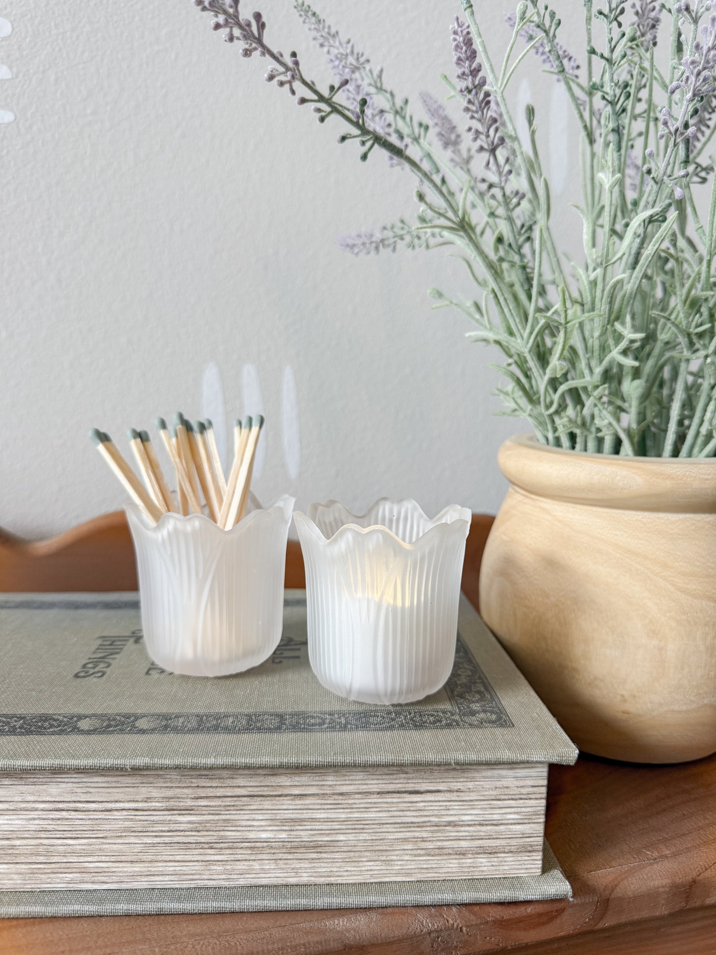 Vintage Frosted Tulip Votives/Match Holders