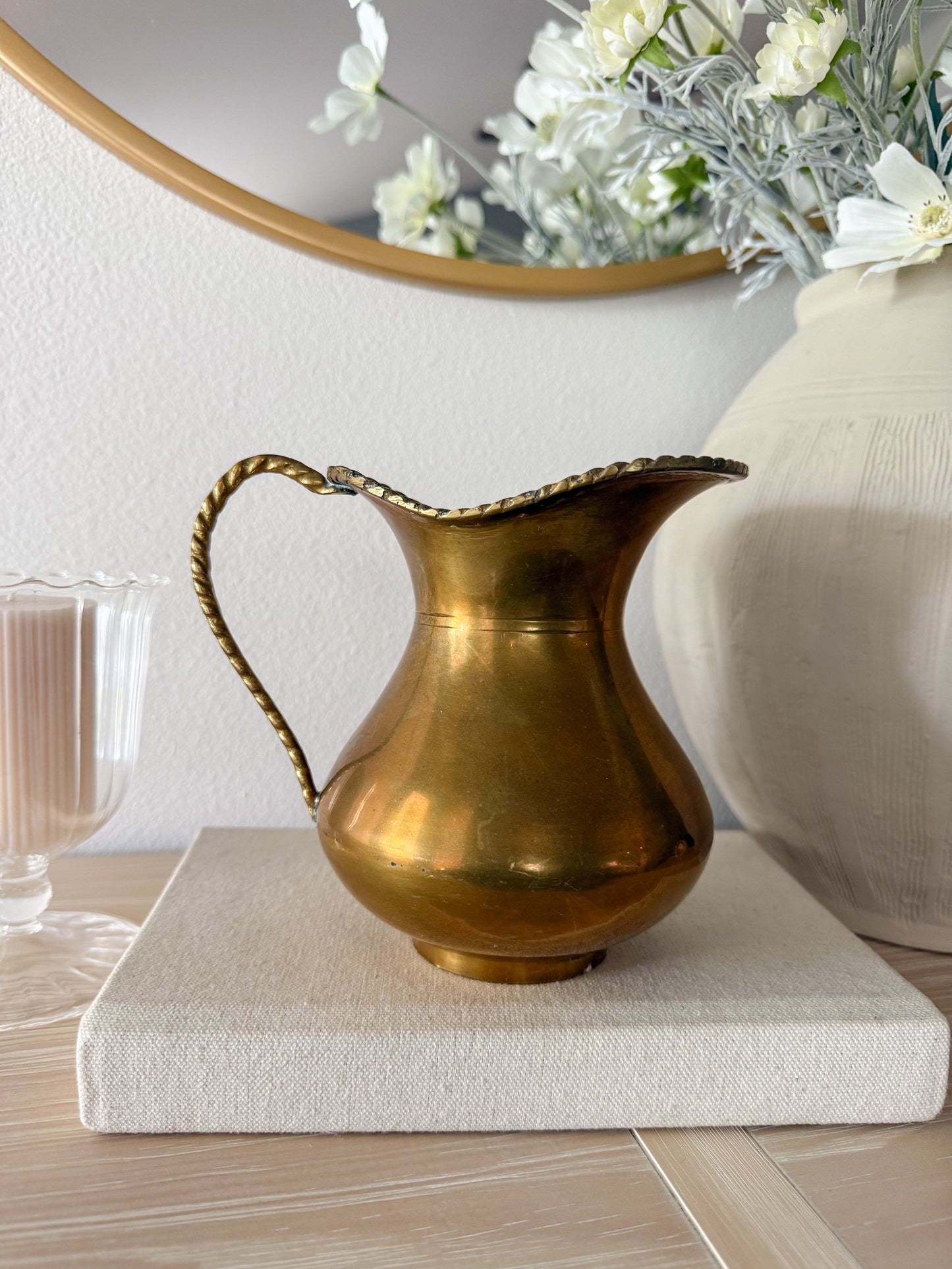 Vintage Brass Braided Pitcher Vase