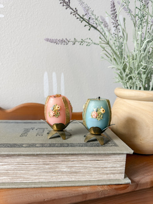 Vintage German Floral Egg Candles