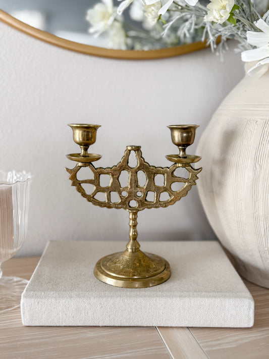 Vintage Brass Etched Candleabra