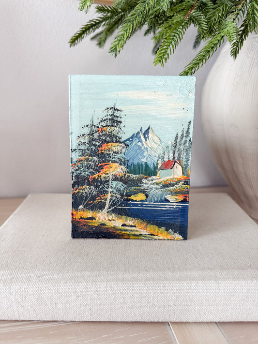 Vintage Mini Mountain Cottage Oil Painting