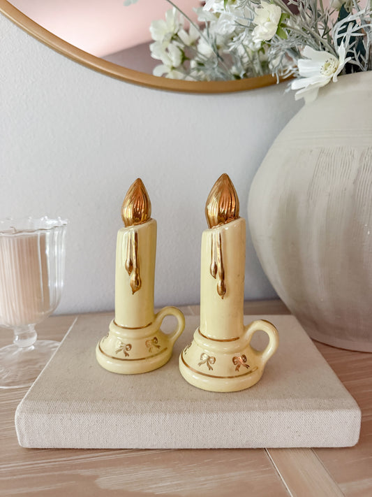Vintage Yellow/Gold Bow Candle S+P Shakers