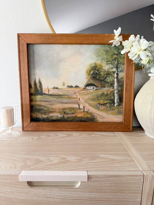 Vintage Original Cottage Painting on Canvas