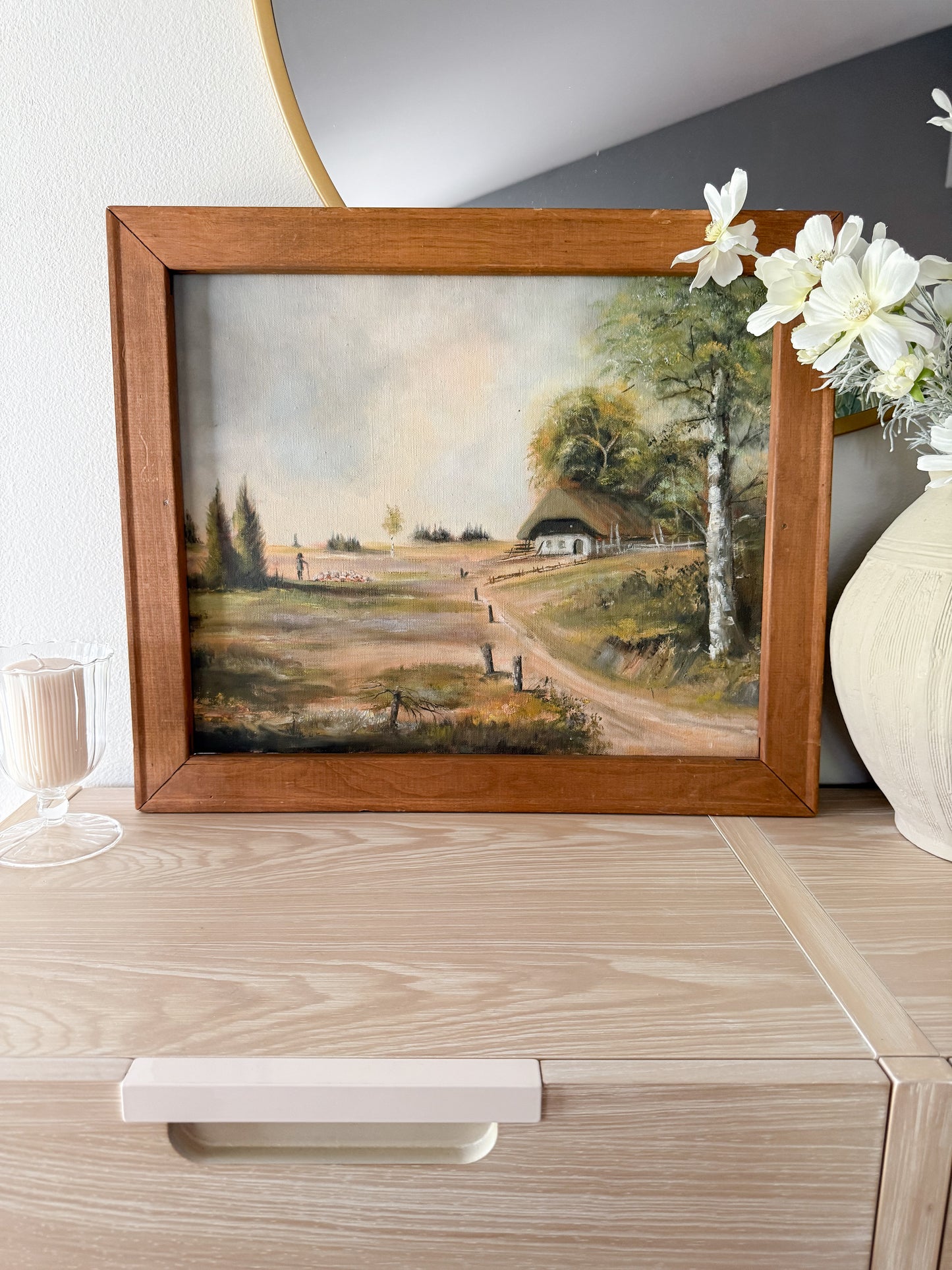 Vintage Original Cottage Painting on Canvas