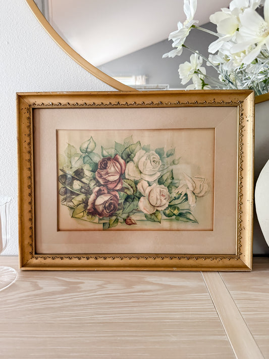 Vintage Framed Floral Lithograph