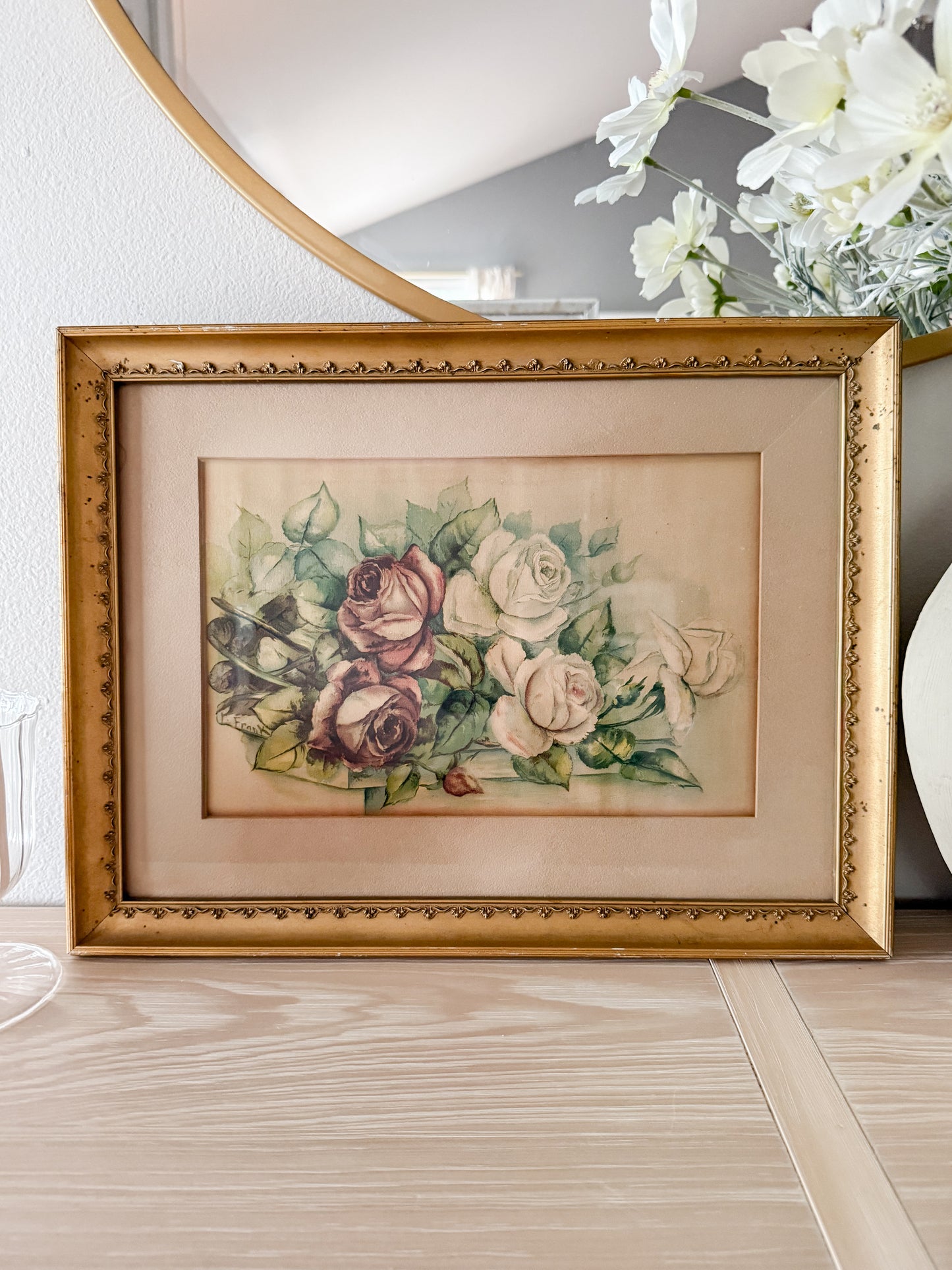 Vintage Framed Floral Lithograph