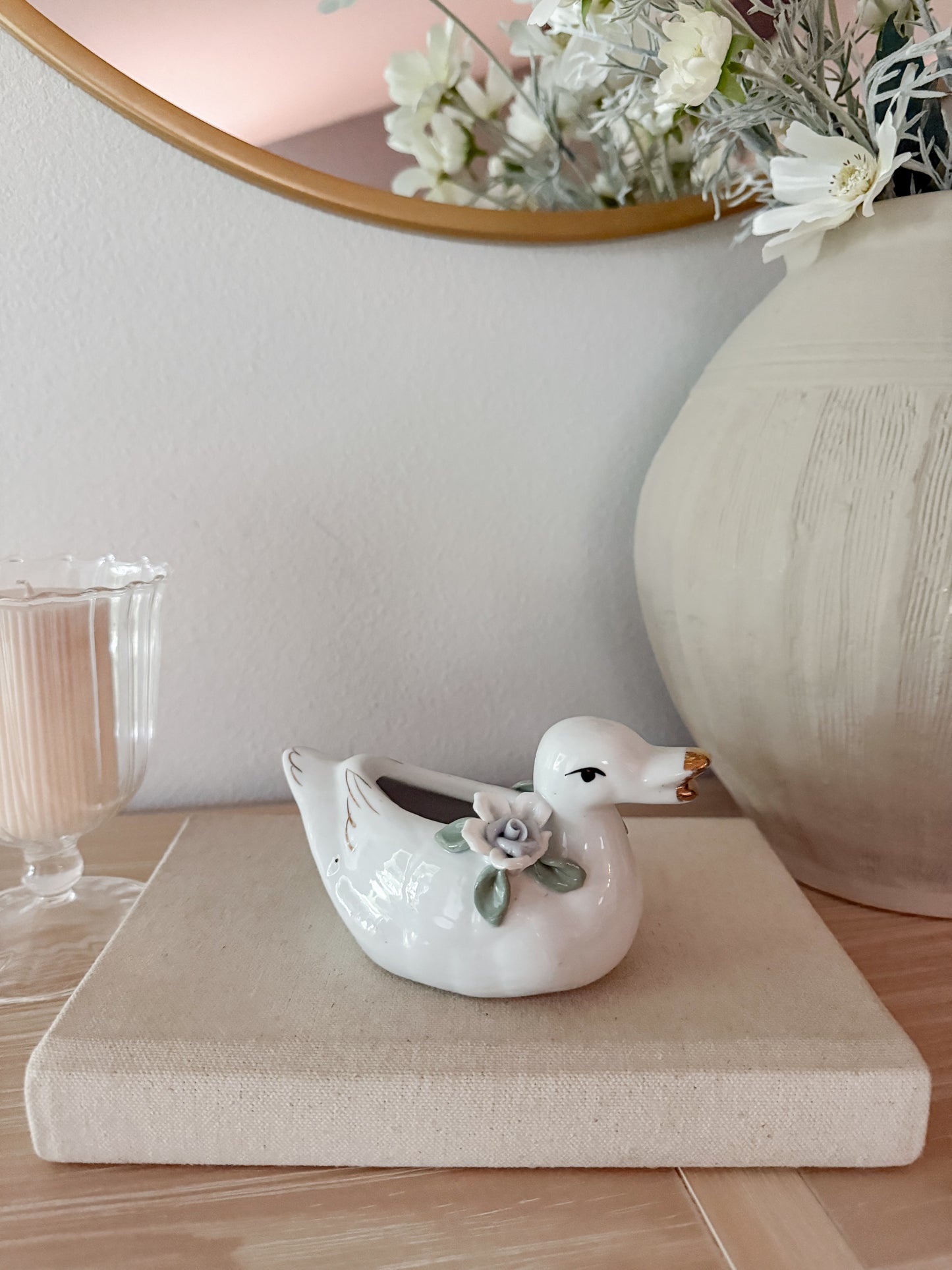 Vintage Floral Duck Planter/Match Holder