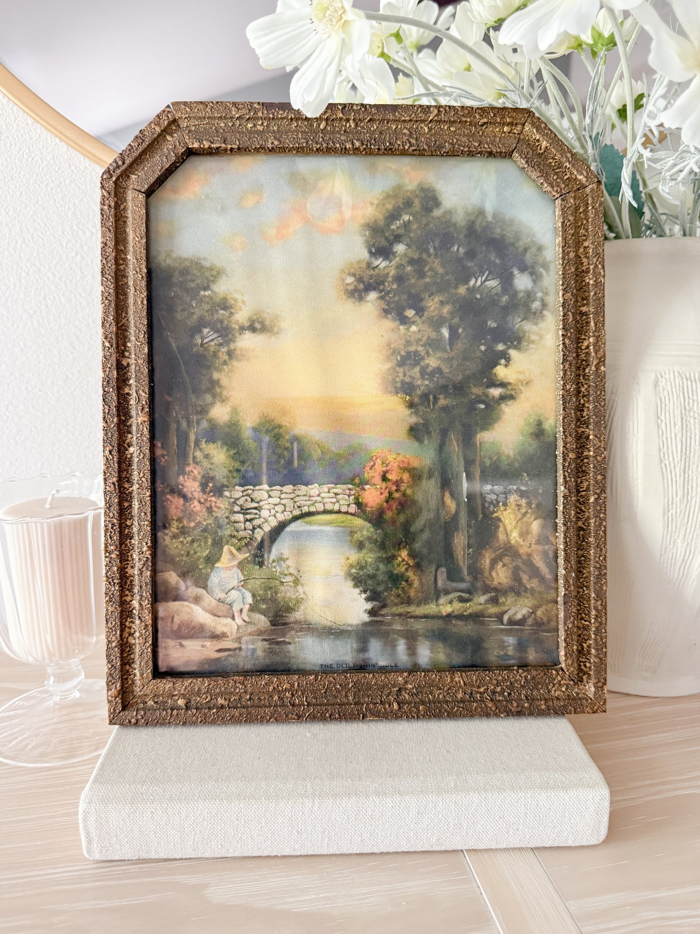 Antique Framed Fishing Lithograph