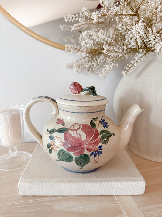 Vintage Red Wing Pottery Floral Teapot