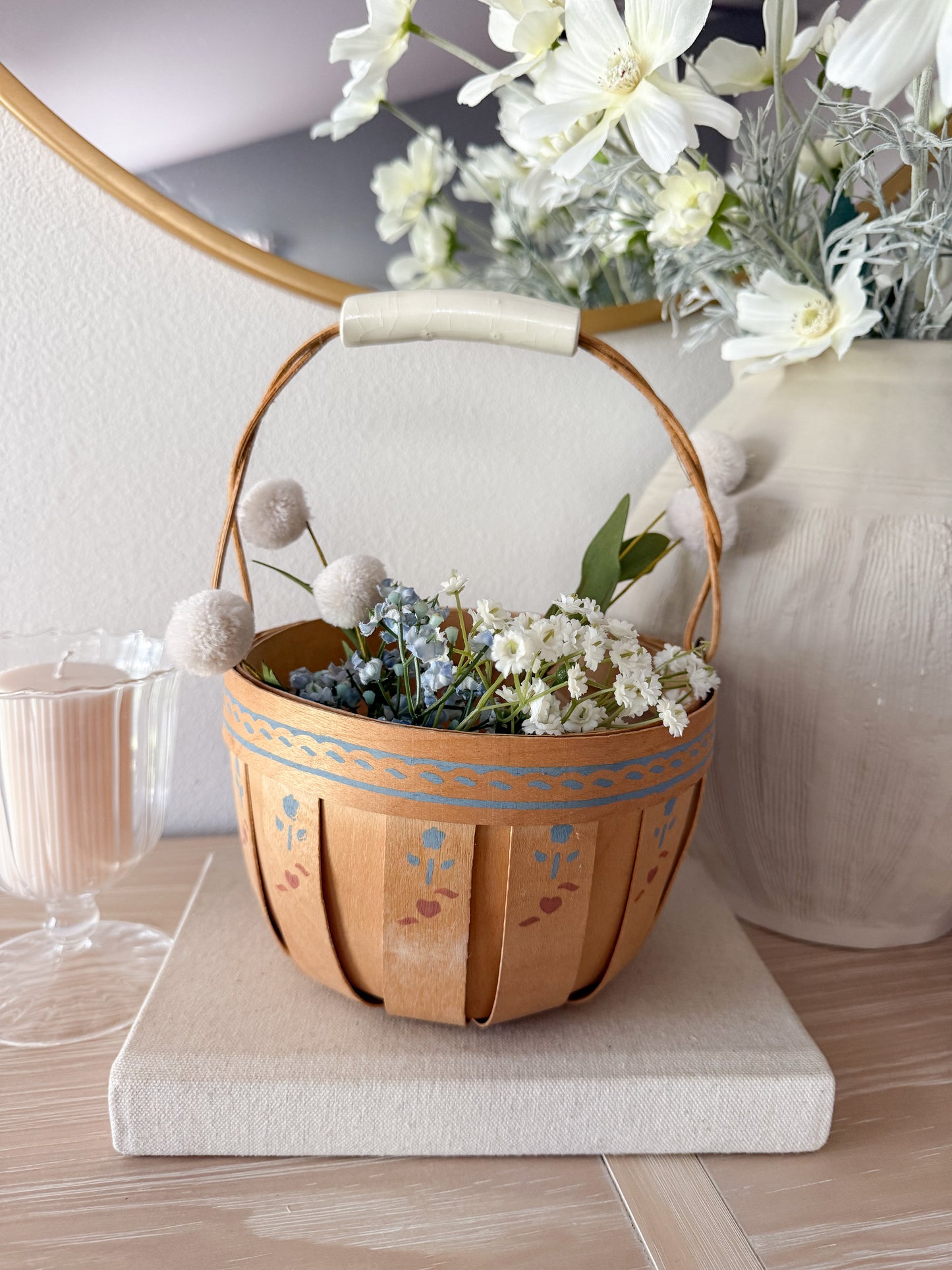 Vintage Hand-Painted Floral Basket