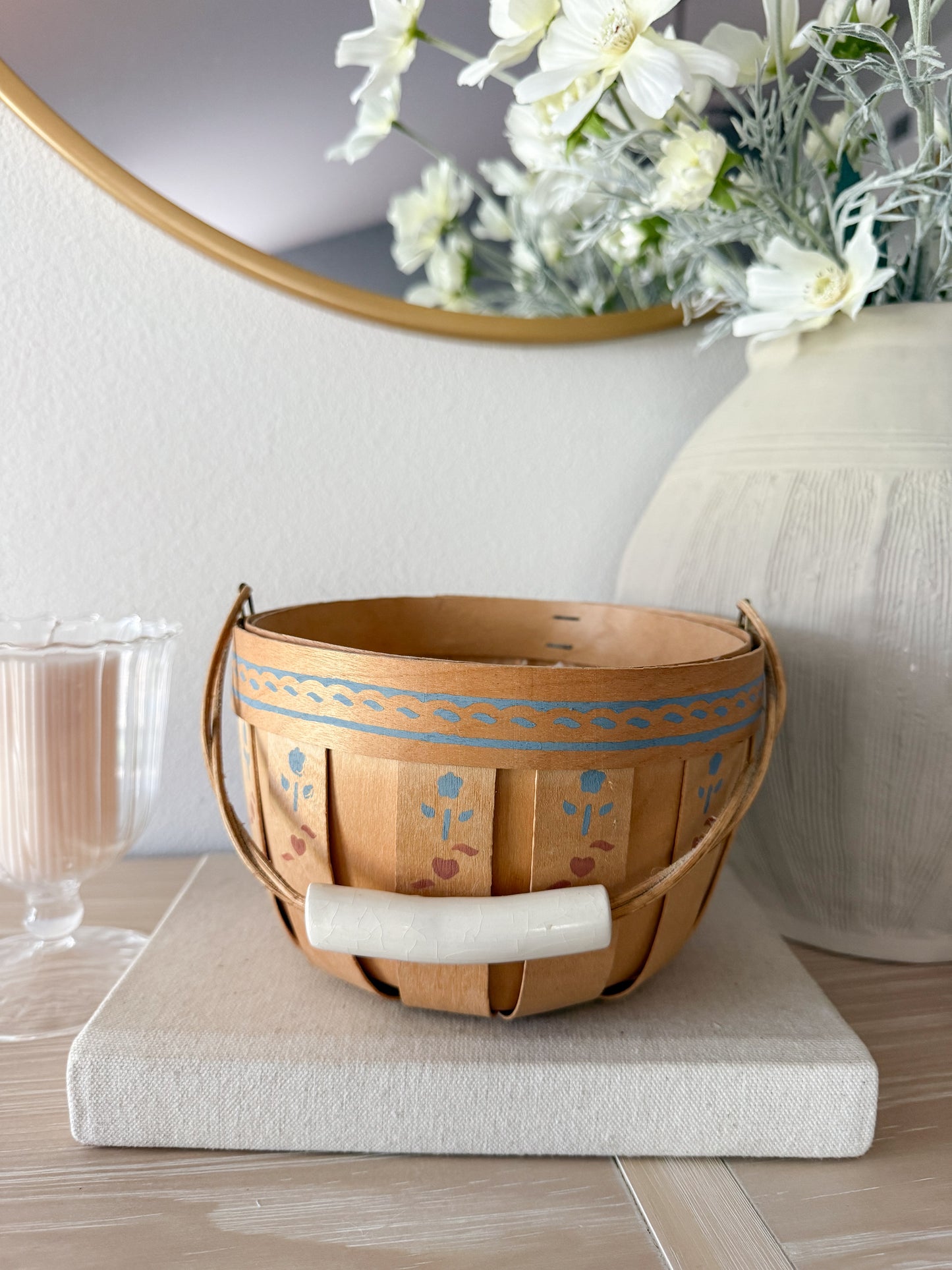 Vintage Hand-Painted Floral Basket