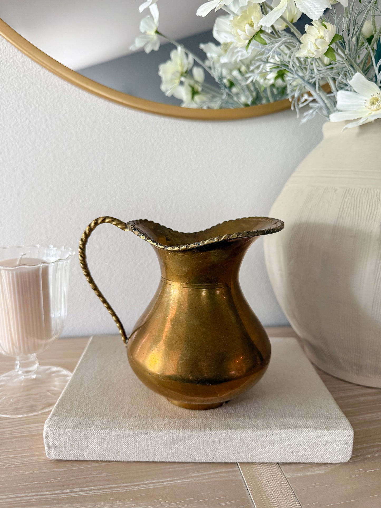 Vintage Brass Braided Pitcher Vase