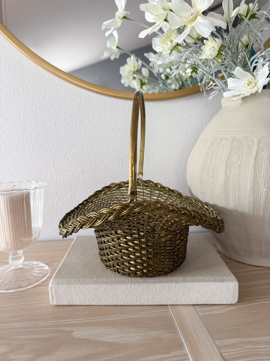 Vintage Brass Woven Basket