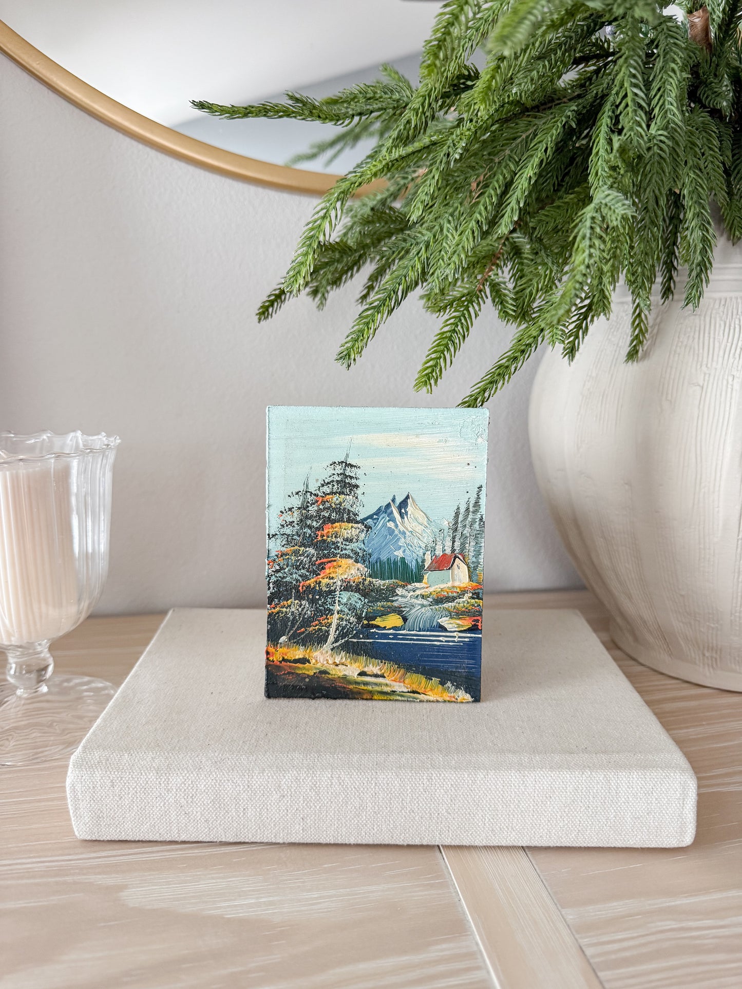 Vintage Mini Mountain Cottage Oil Painting