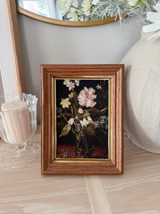 Vintage Wooden & Gold Metal Frame with Moody Floral Print