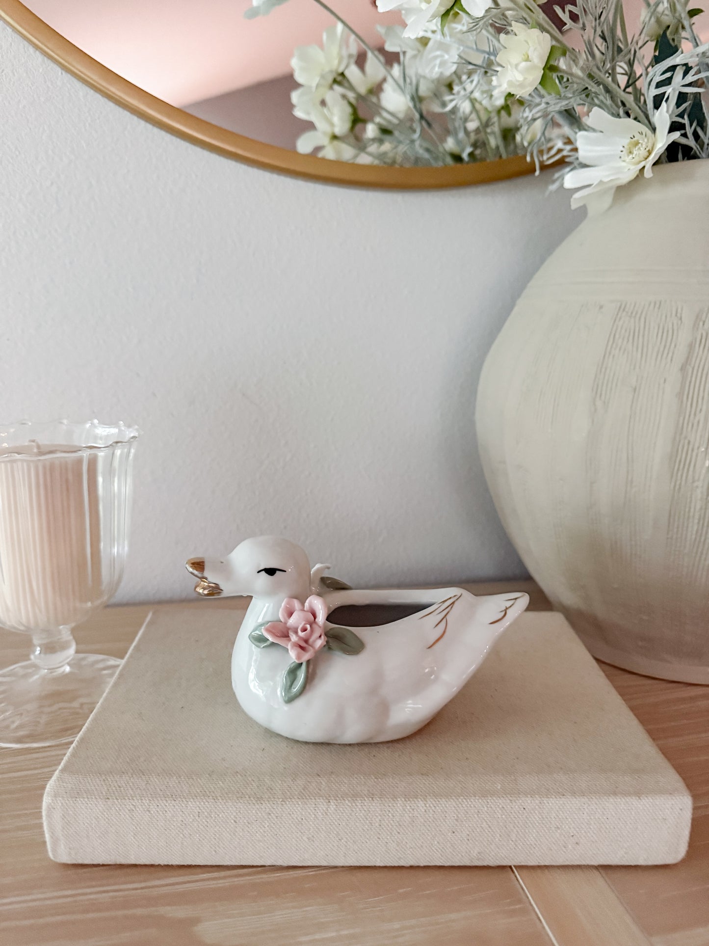 Vintage Floral Duck Planter/Match Holder