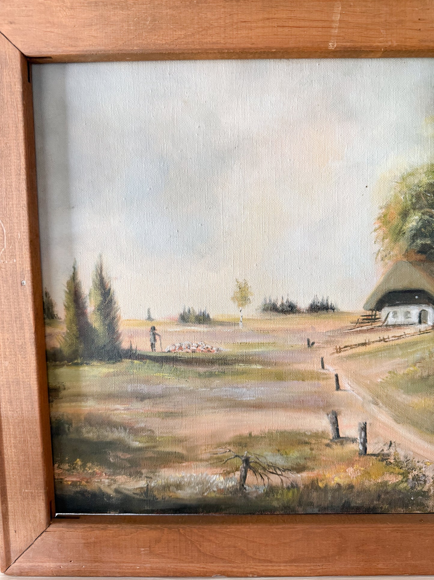 Vintage Original Cottage Painting on Canvas