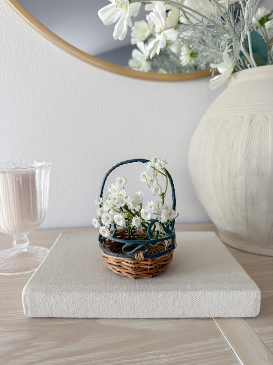 Vintage Mini Basket with Blue Detailing
