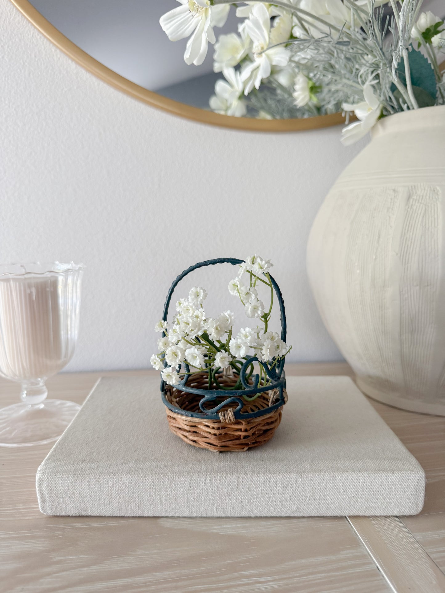 Vintage Mini Basket with Blue Detailing