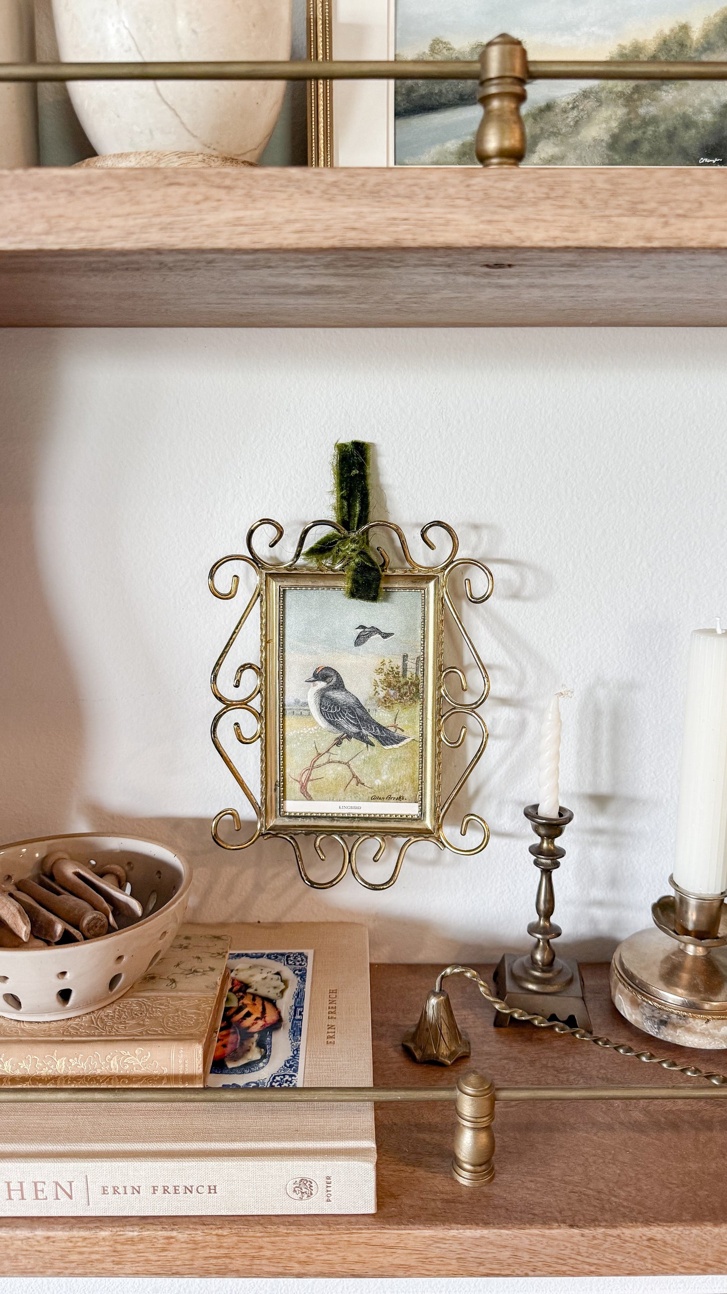 Vintage Gold Plastic Frame with Bird Print