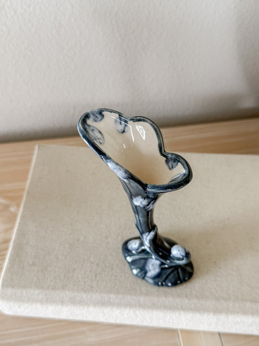 Handmade Blue Pottery Scalloped Bud Vase