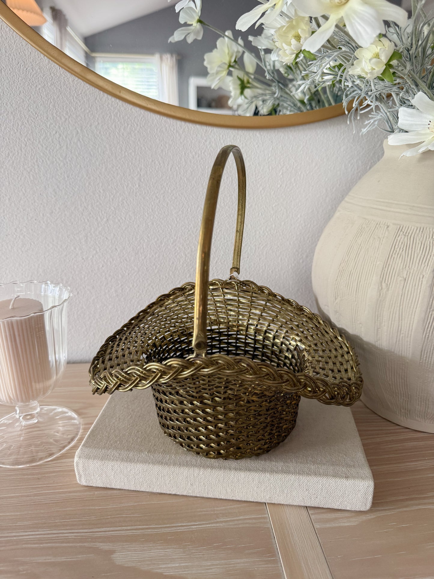 Vintage Brass Woven Basket