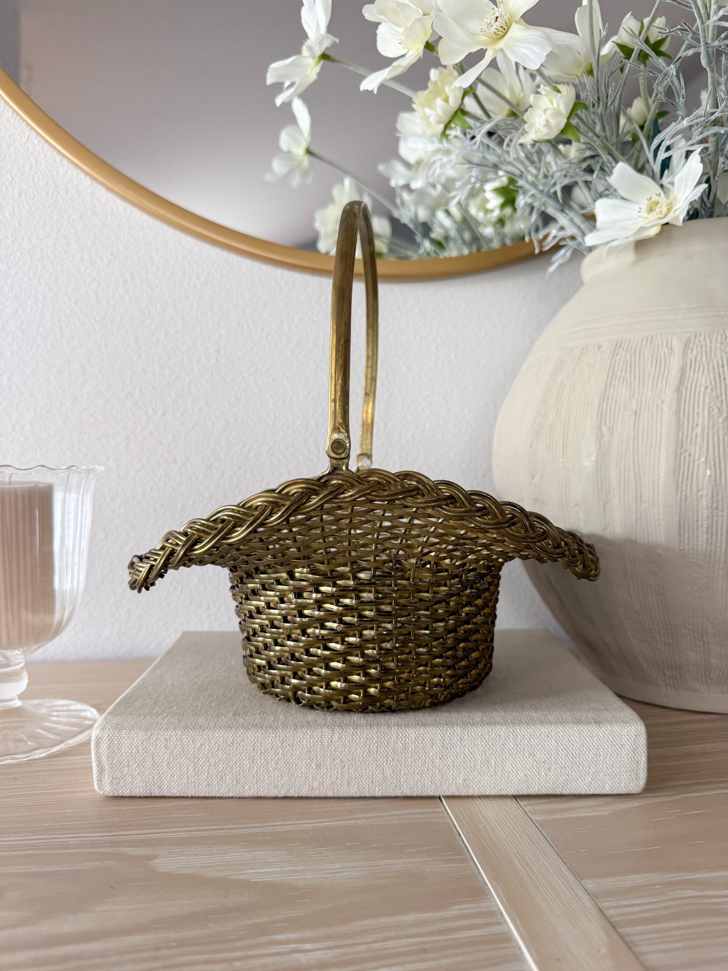 Vintage Brass Woven Basket