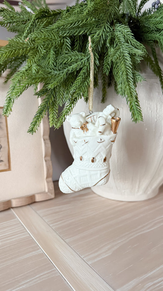 Vintage Porcelain & Gold Stocking Ornamemt